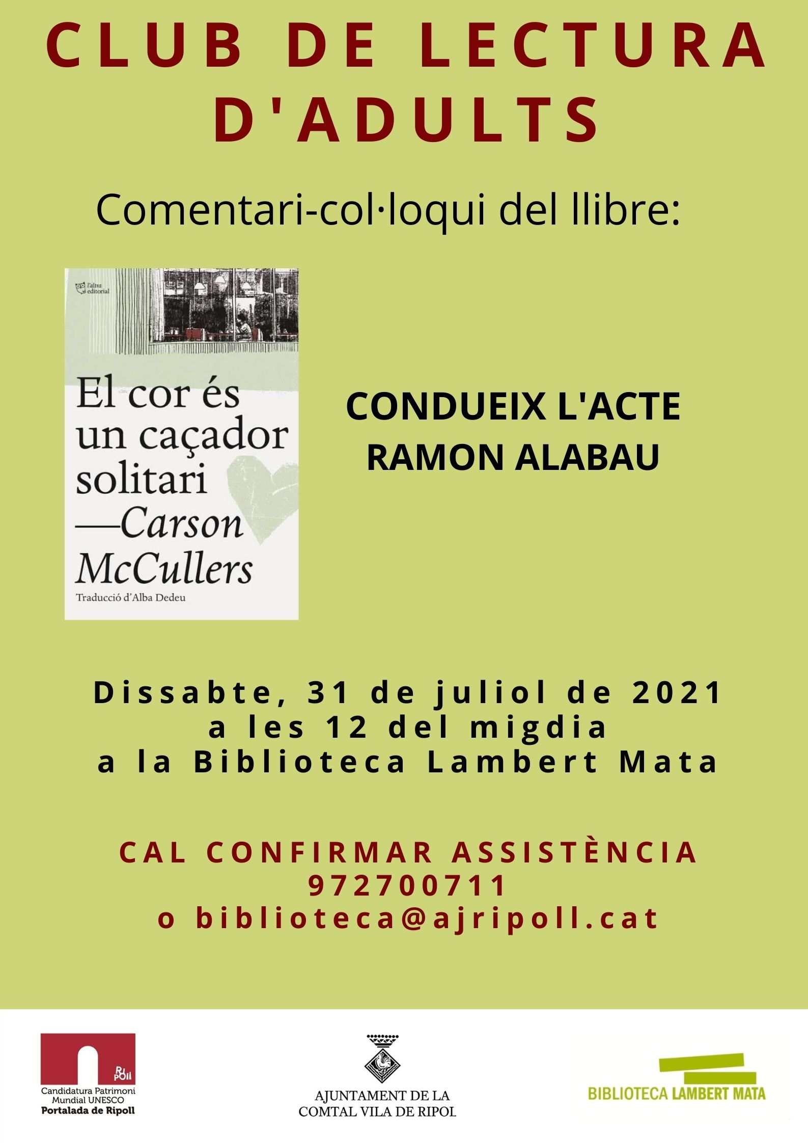 Cartell: club de lectura adults El Cor és un caçador solitari