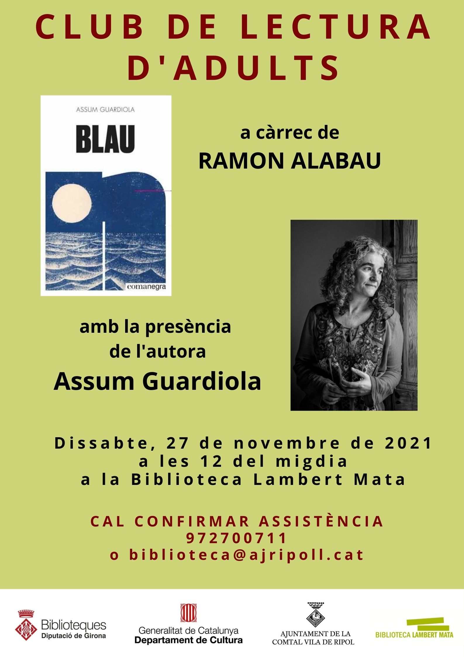 Cartell club de lectura adults "Blau" amb Assum Guardiola