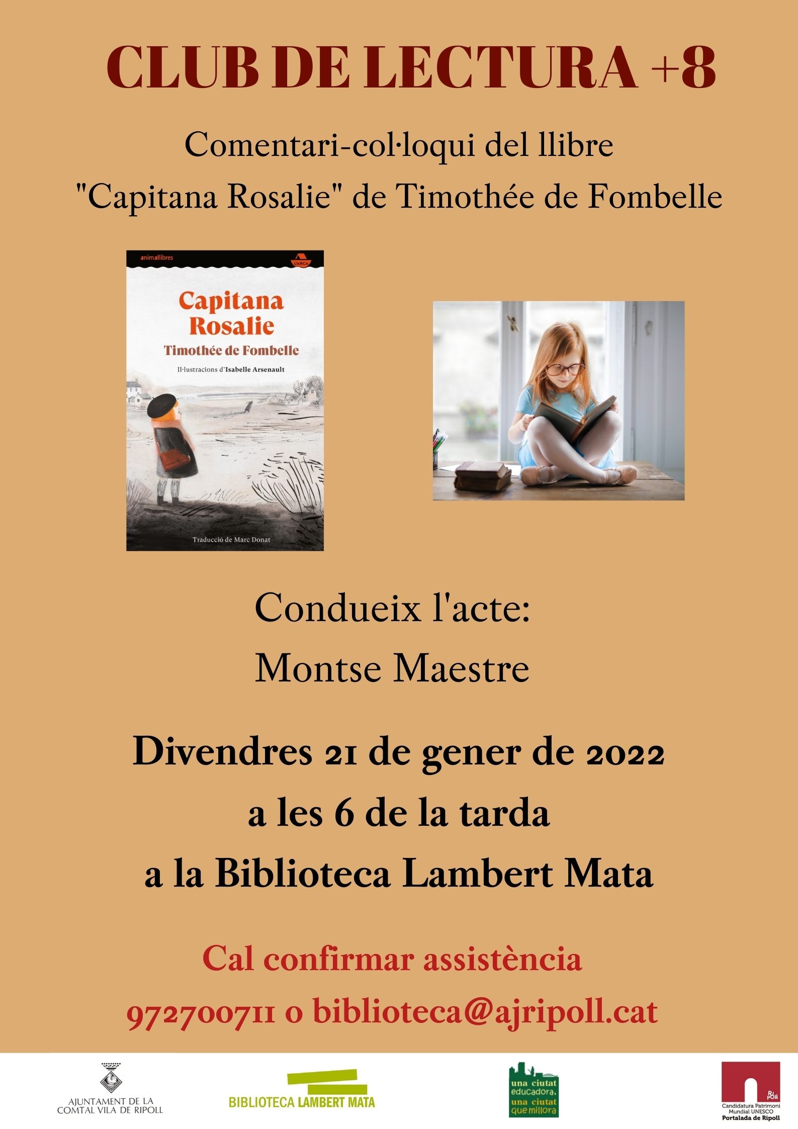 Cartell club de lectura +8  Capitana Rosalie  Ripoll