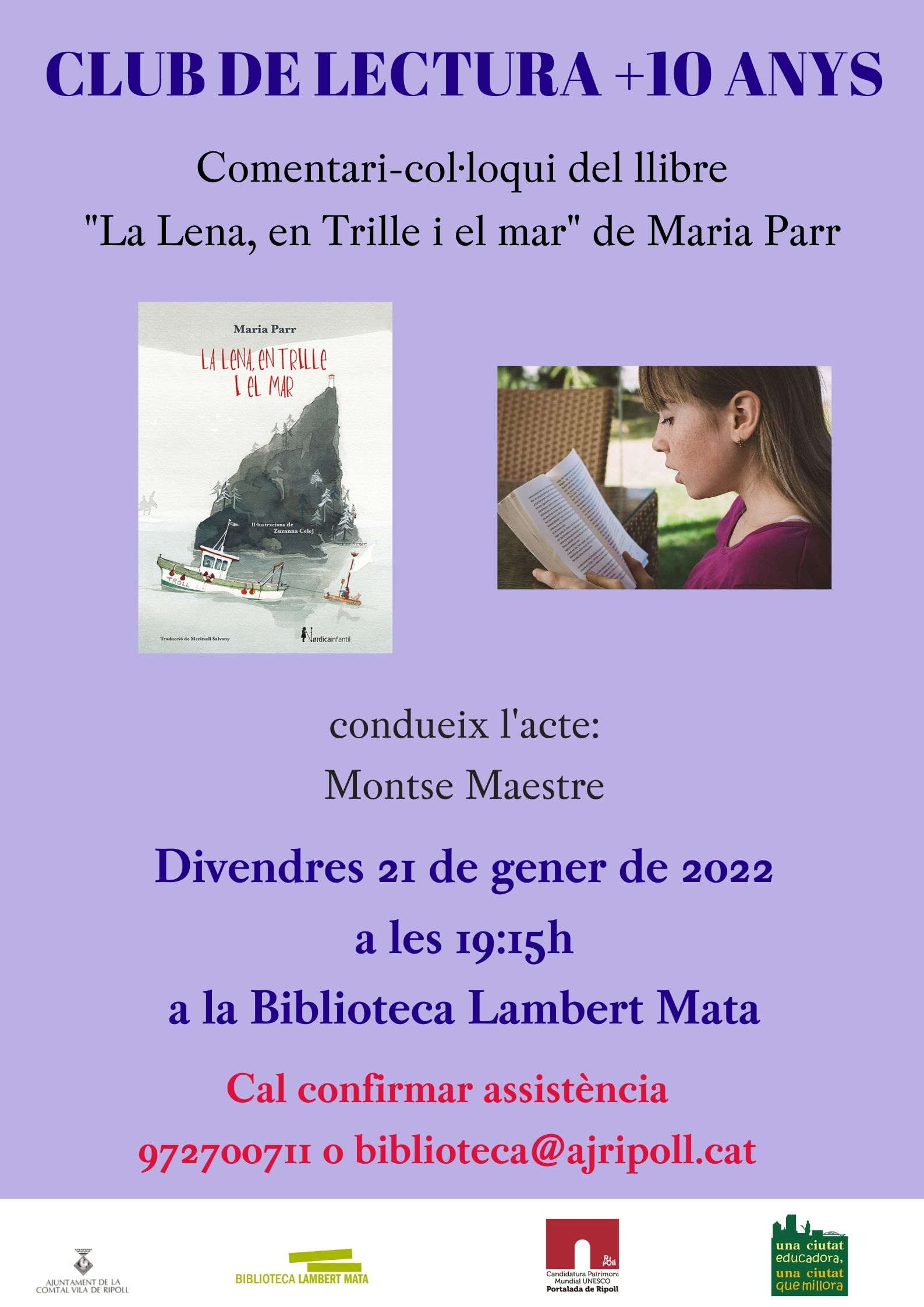 Cartell club de lectura +10 la Lena, en Trille i el Mar , Ripoll