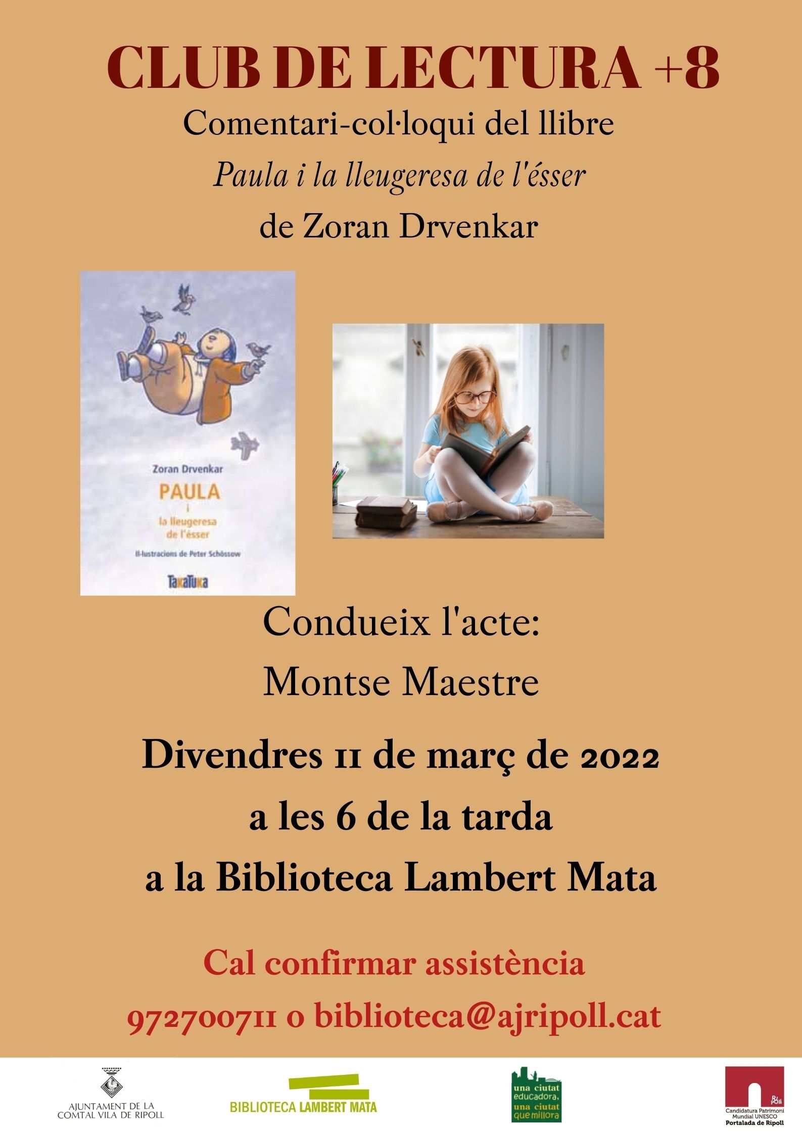 Cartell club de lectura +8 Paula i la lleugeresa de l'ésser