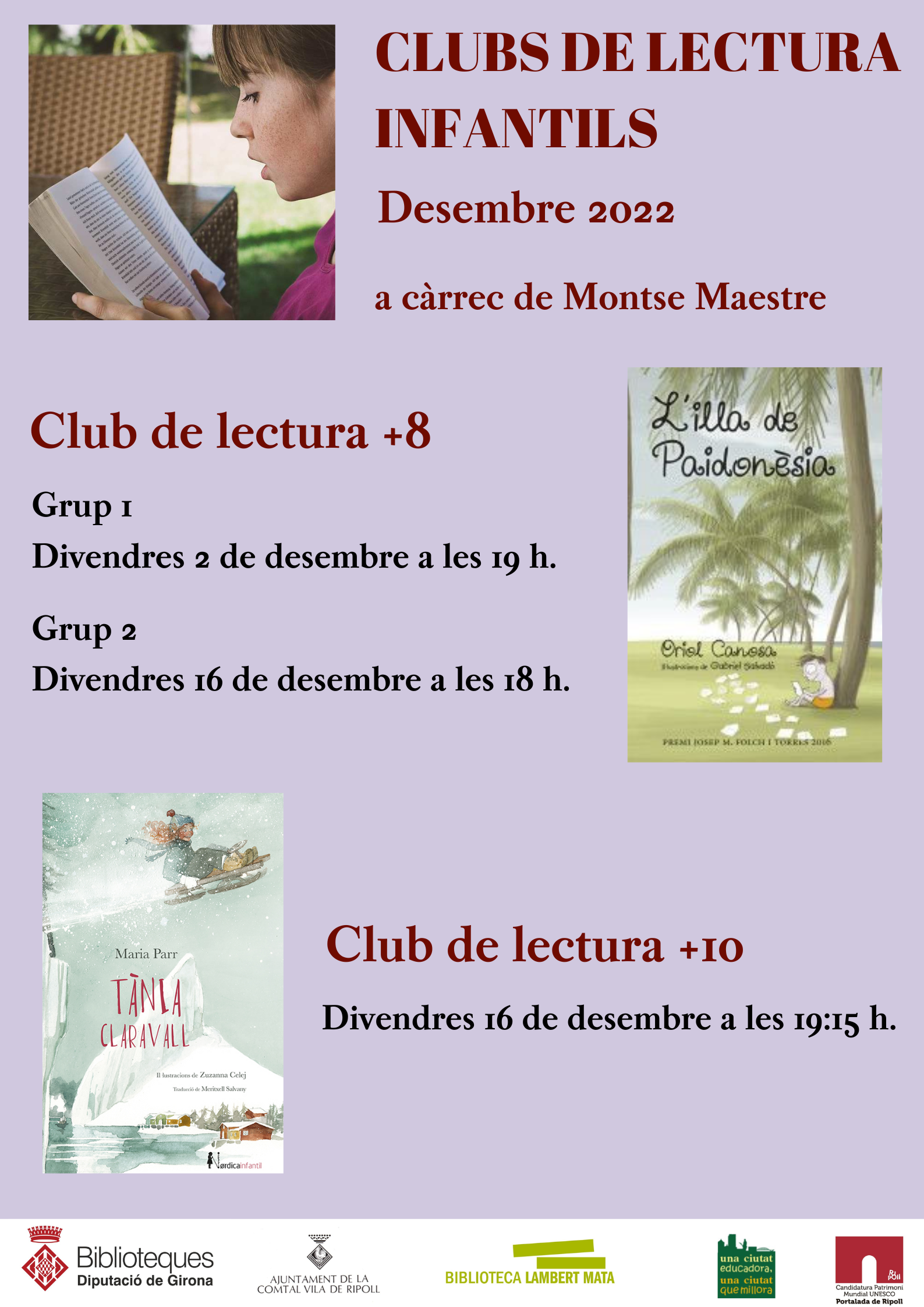 Cartell clubs de lectura infantils i juvenils ripoll desembre