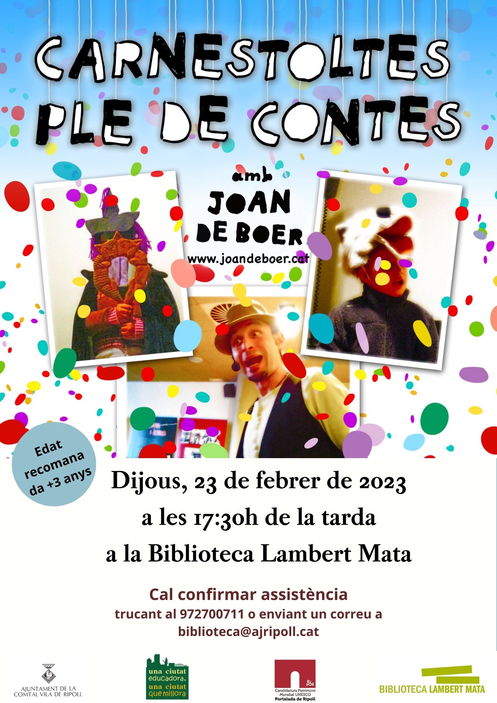 Cartell: hora del conte Contes de carnestoltes a Ripoll