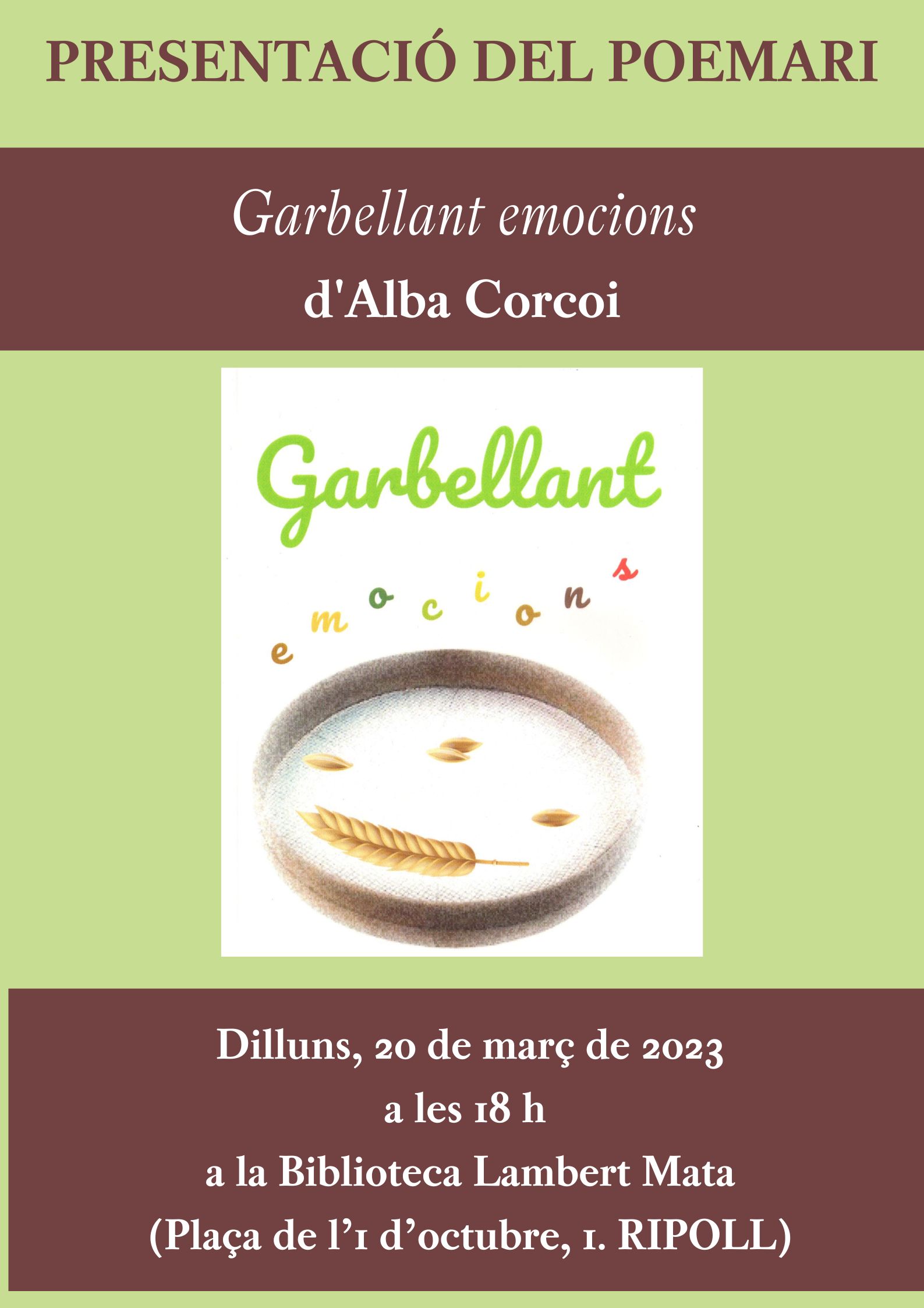 Cartell presentació poemari "Garbellant emocions" d'Alba Corcoi