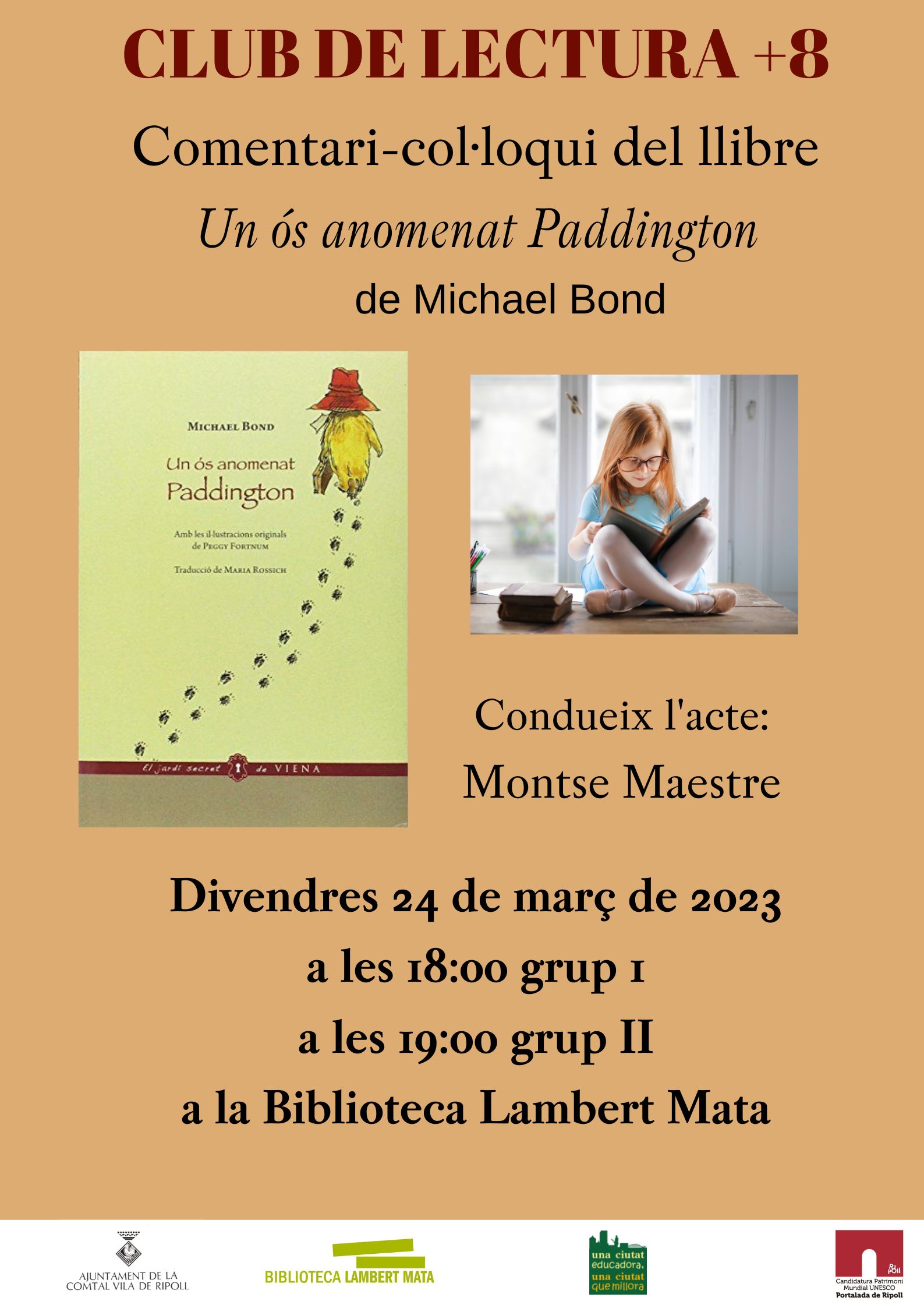 Cartell clubs de lectura: +8 Un ós anomenat Paddington
