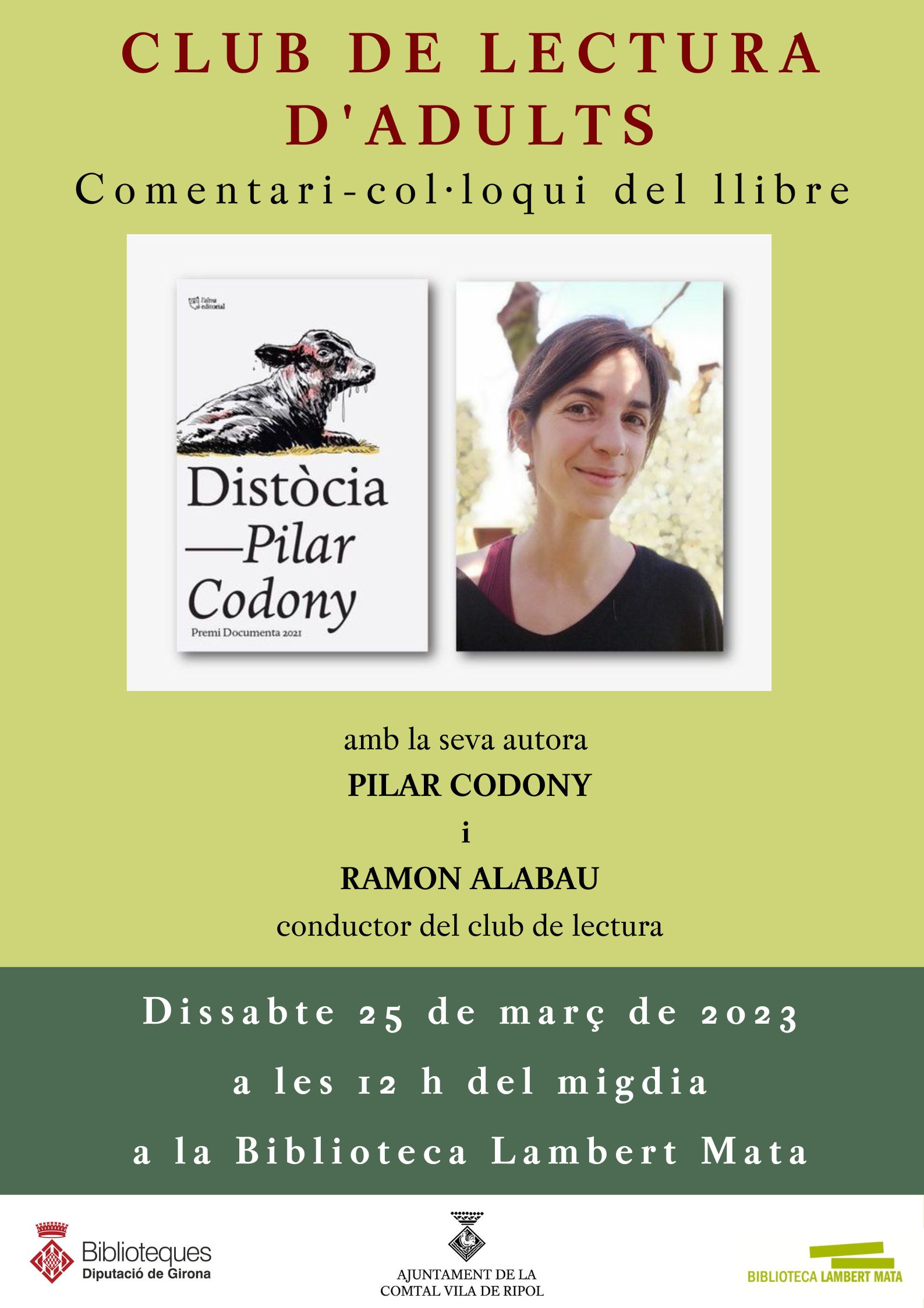 Cartell: club de lectura adults "Distòcia" de Pilar Codony