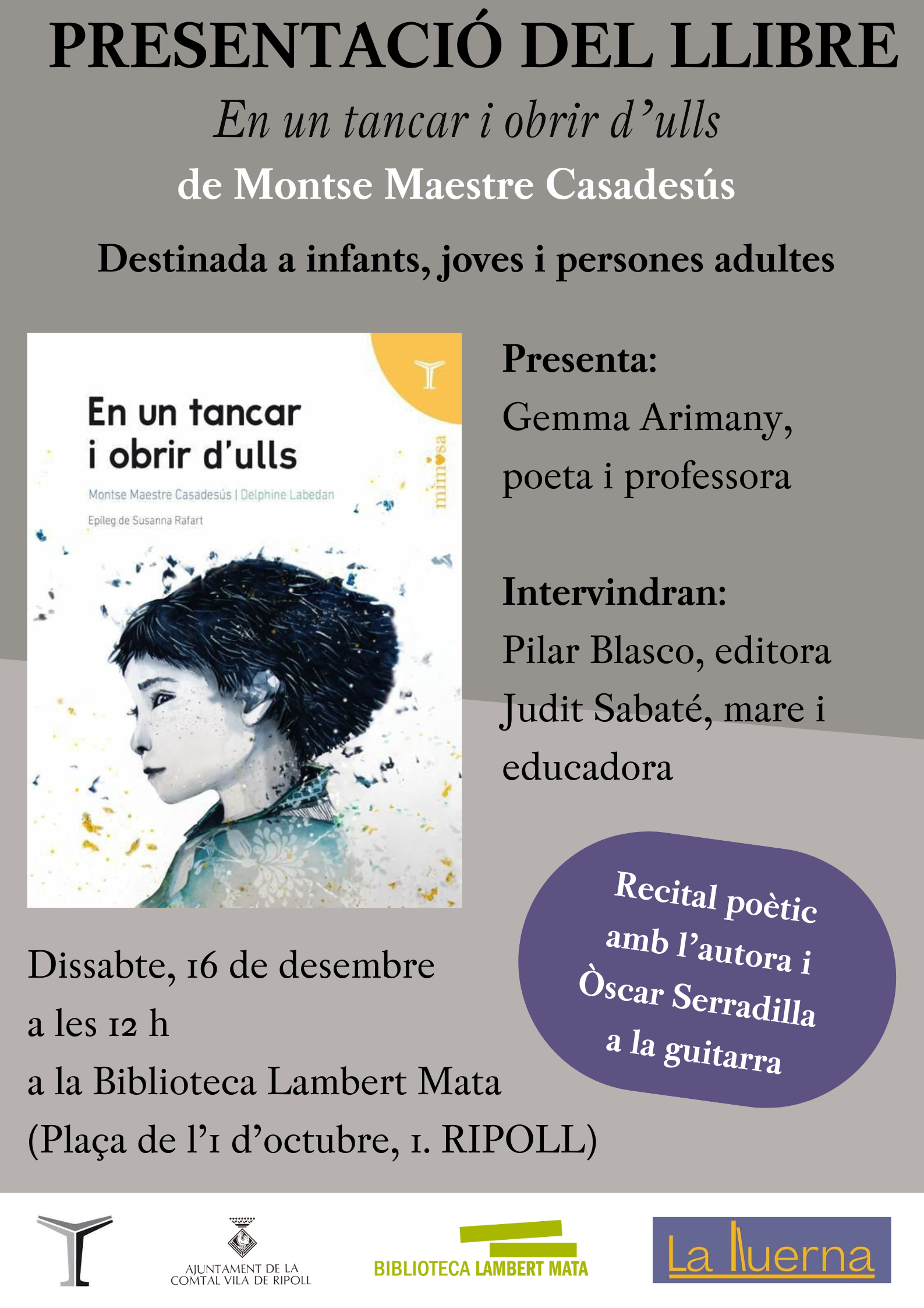 Cartell presentació llibre Montse Maestre en un tancar i obrir d'ulls