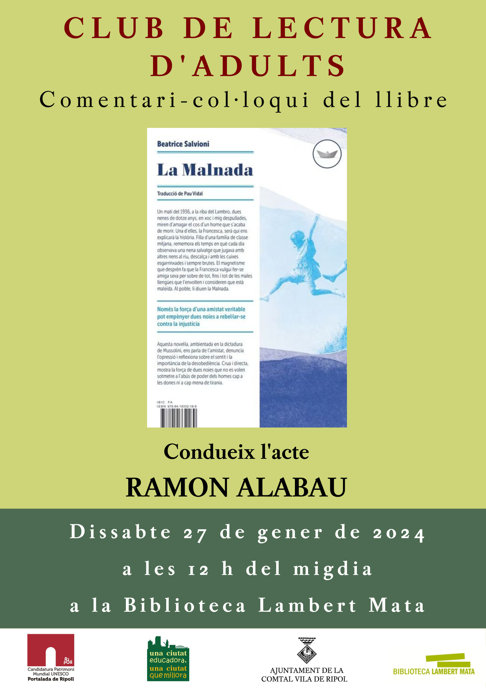 Cartell club de lectura Adults gener Ripoll