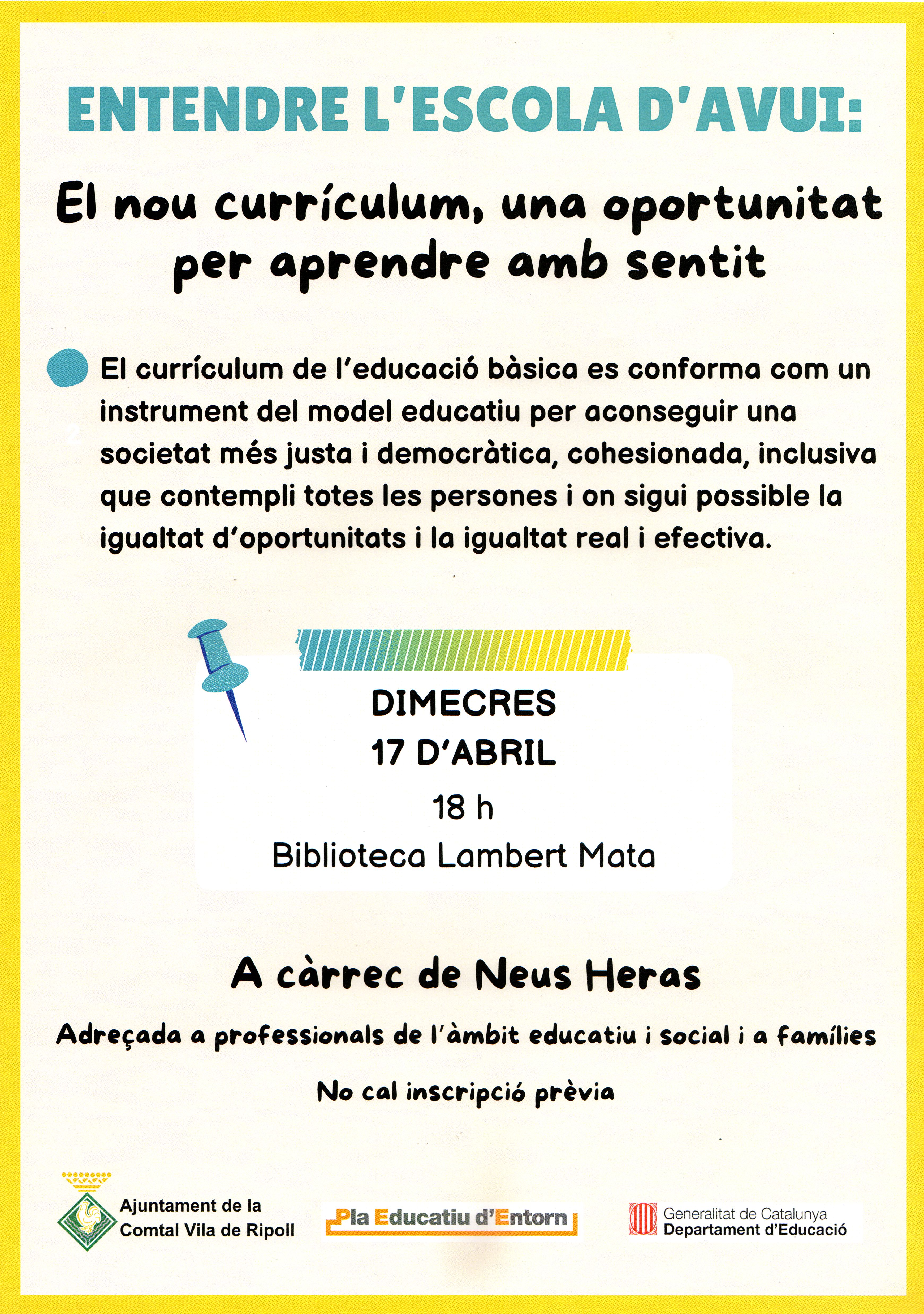 Cartell entendre l'escola d'avui