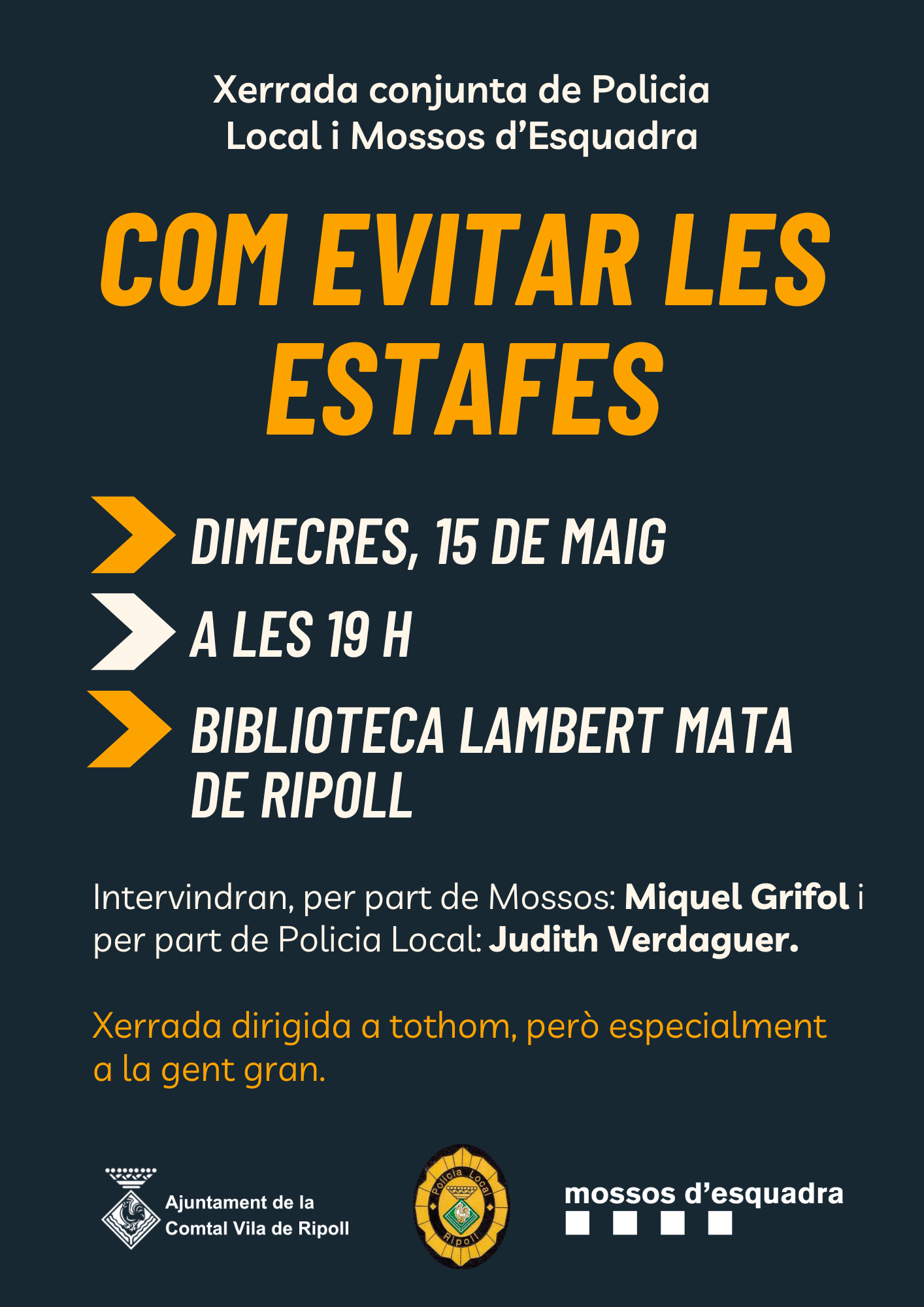 Cartell xerrada Com evitar estafes Ripoll