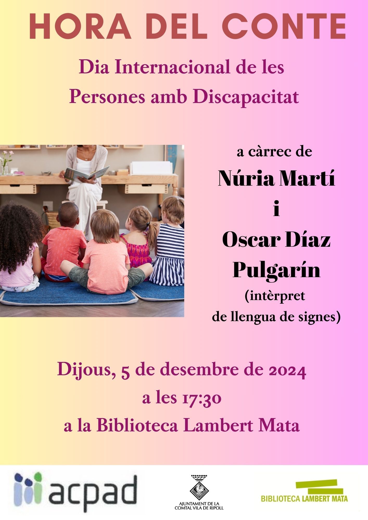Cartell Hora del conte Dia mundial de la discapacitat Ripoll