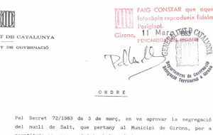 Ordre de creació de la Comissió Gestora de l'Ajuntament de Salt